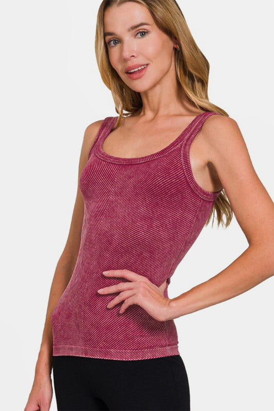 Stone Washed Ribbed Seamless Tank Top