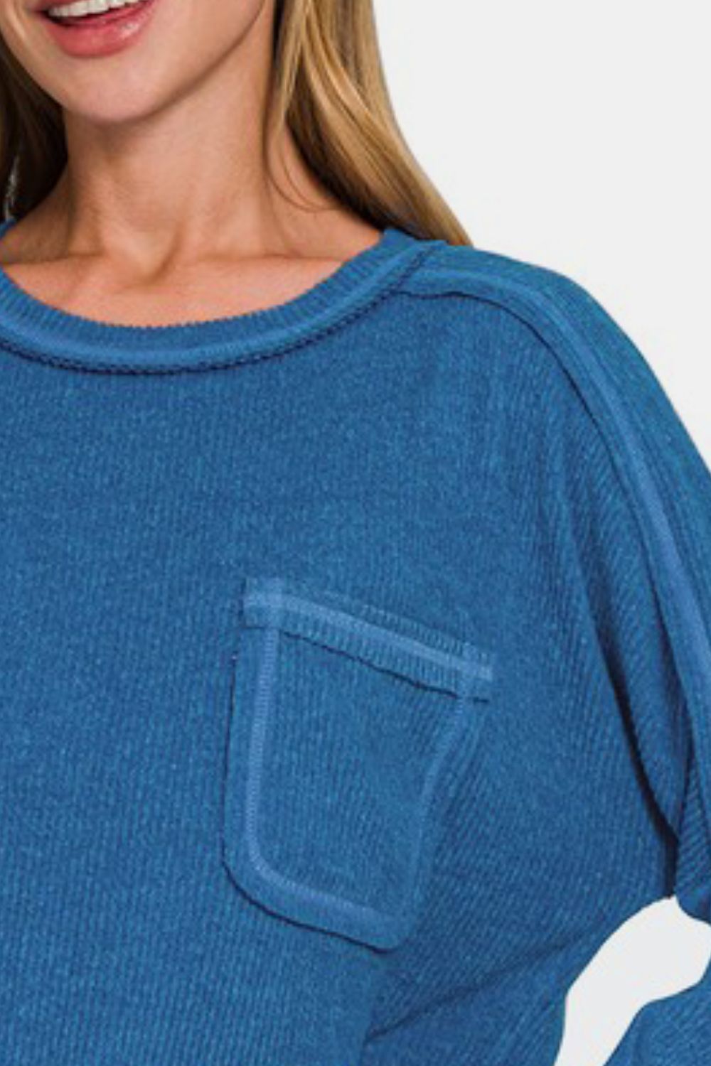 Brushed Ribbed Hacci Round Neck Sweater