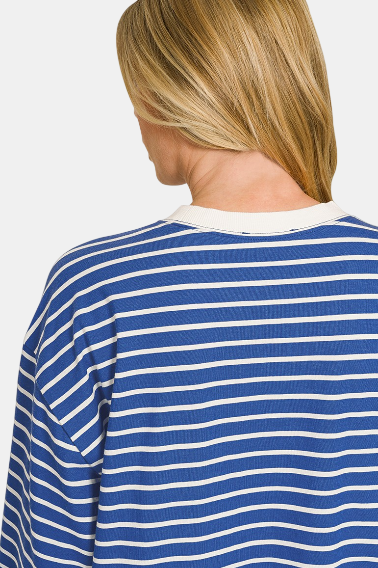 Striped Rib Banded Pullover / LT NAVY
