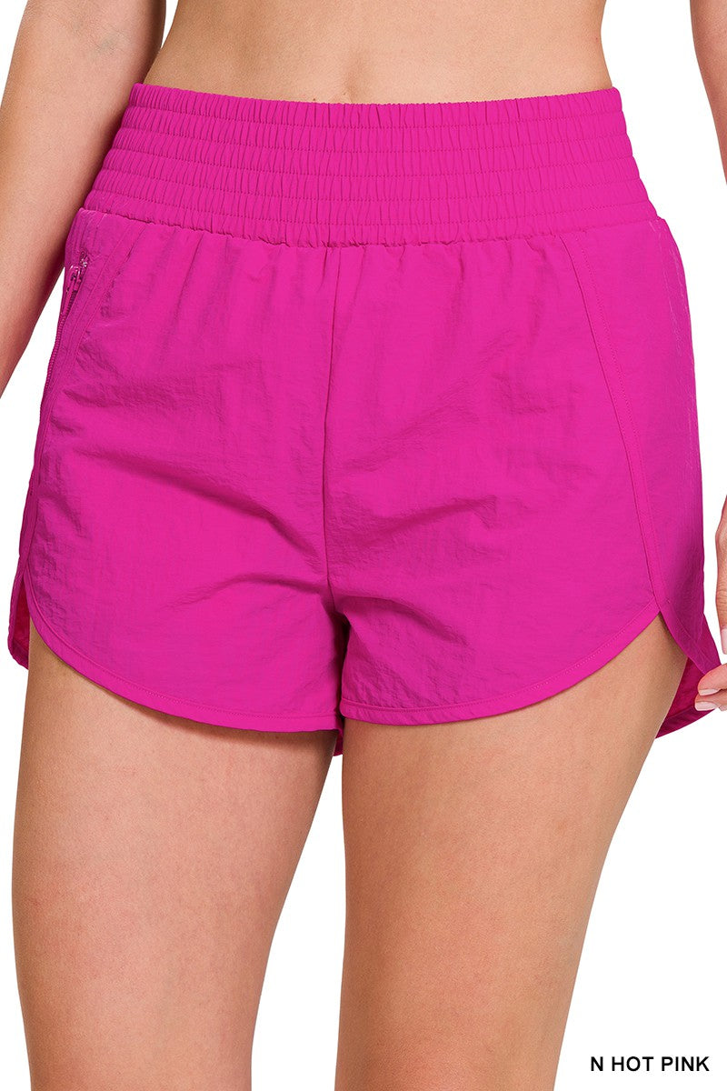 Zenana Hot Pink High Waisted Running Shorts W/Zipper Back Pocket