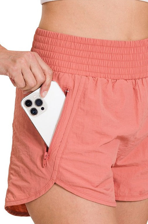 Windbreaker Smocked Waistband Running Shorts