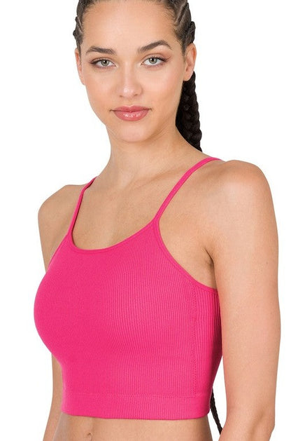 Ribbed Seamless Cropped Cami with Bra Pads