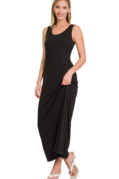 Sleeveless Flared Scoop Neck Maxi Dress