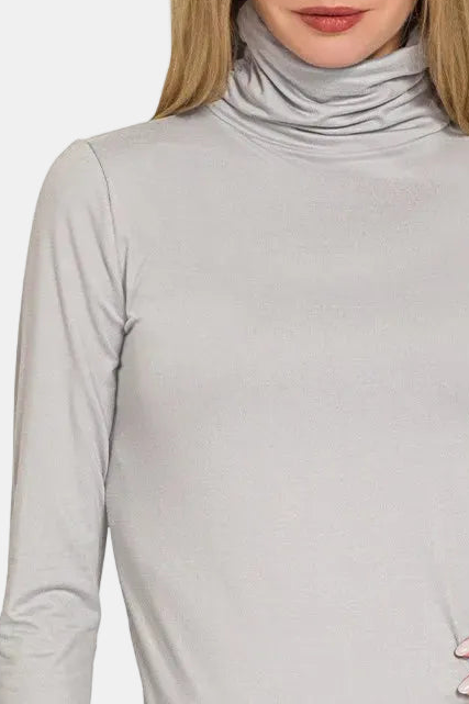 Premium Microfiber Mock Neck Top / LT GREY