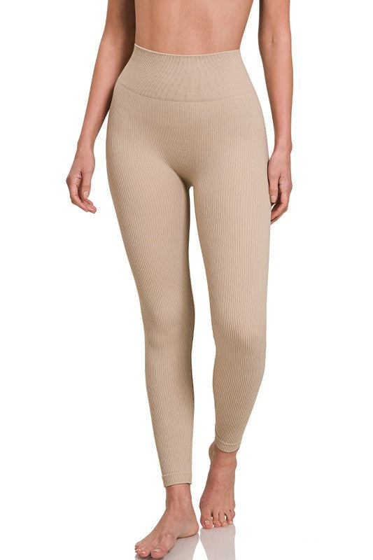 Ribbed Seamless High Waisted Full Length Leggings