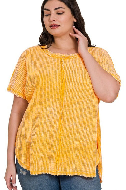 Plus Washed Baby Waffle Short Sleeve Top