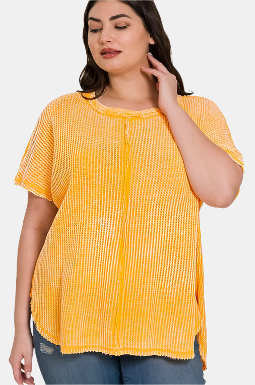 Plus Washed Baby Waffle Short Sleeve Top