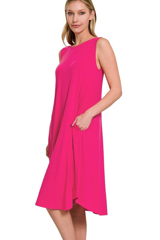 Sleeveless Round Neck Round Hem Midi Dress