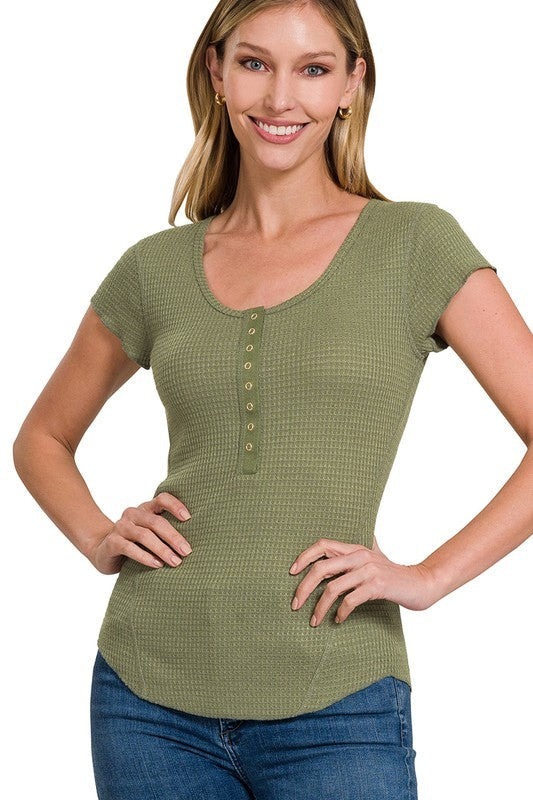 Baby Waffle Snap Button Cap Sleeve Top