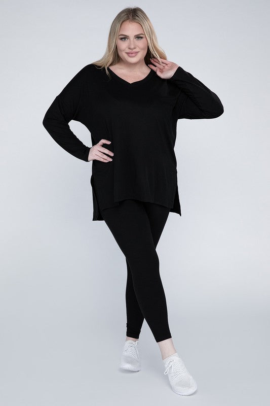 Plus Brushed DTY Microfiber Loungewear Set / BLACK