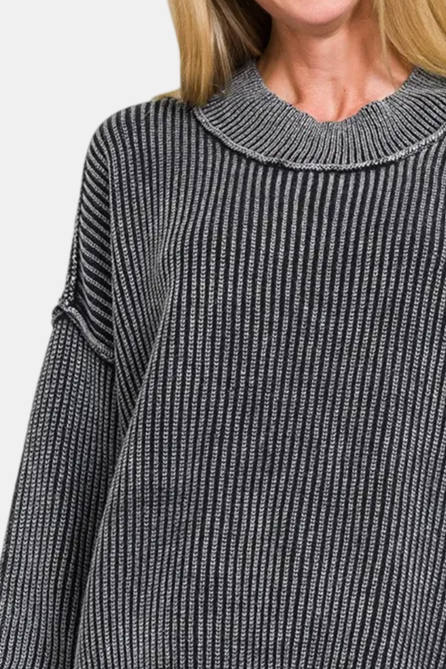 Washed Side Slit Oversized Sweater / BLACK