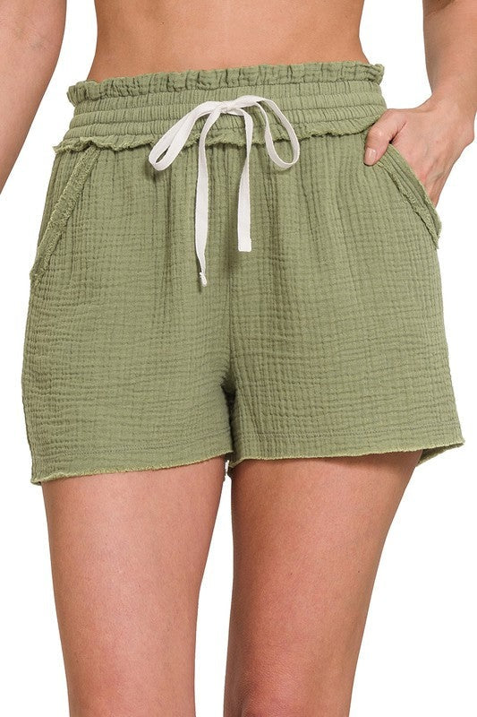 Double Elasticband Drawstring Waist Shorts