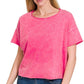 Acid Wash Raw Edge Short Sleeve Crop Top