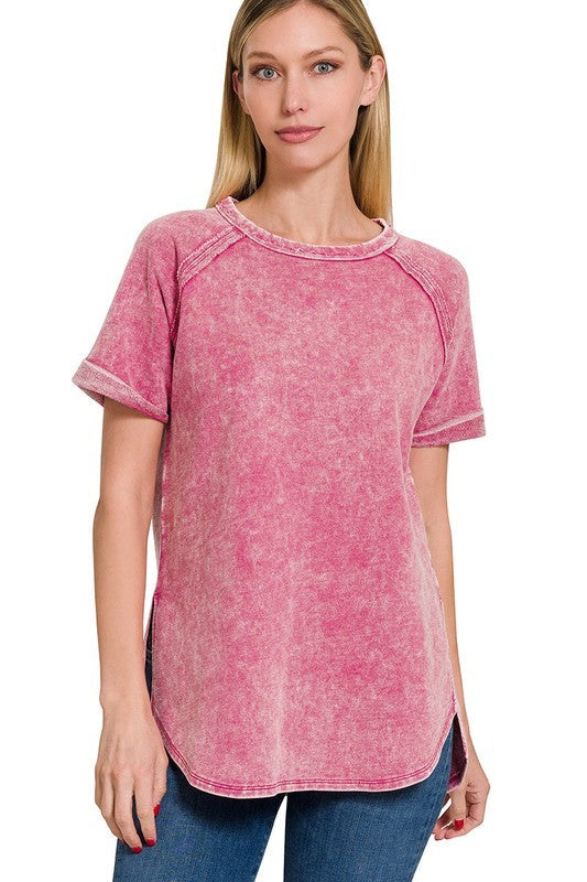 F/Terry Acid Wash Short Cuff Sleeve Pullover