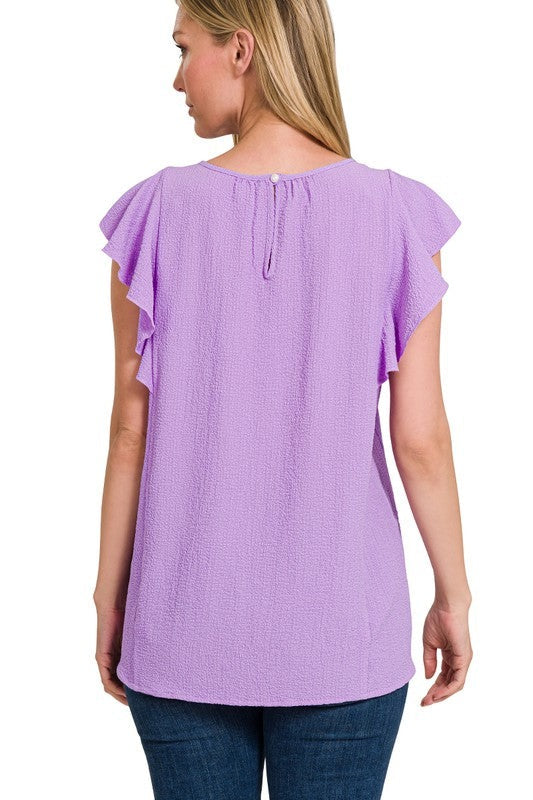 Woven Bubble Airflow Flutter Sleeve Top