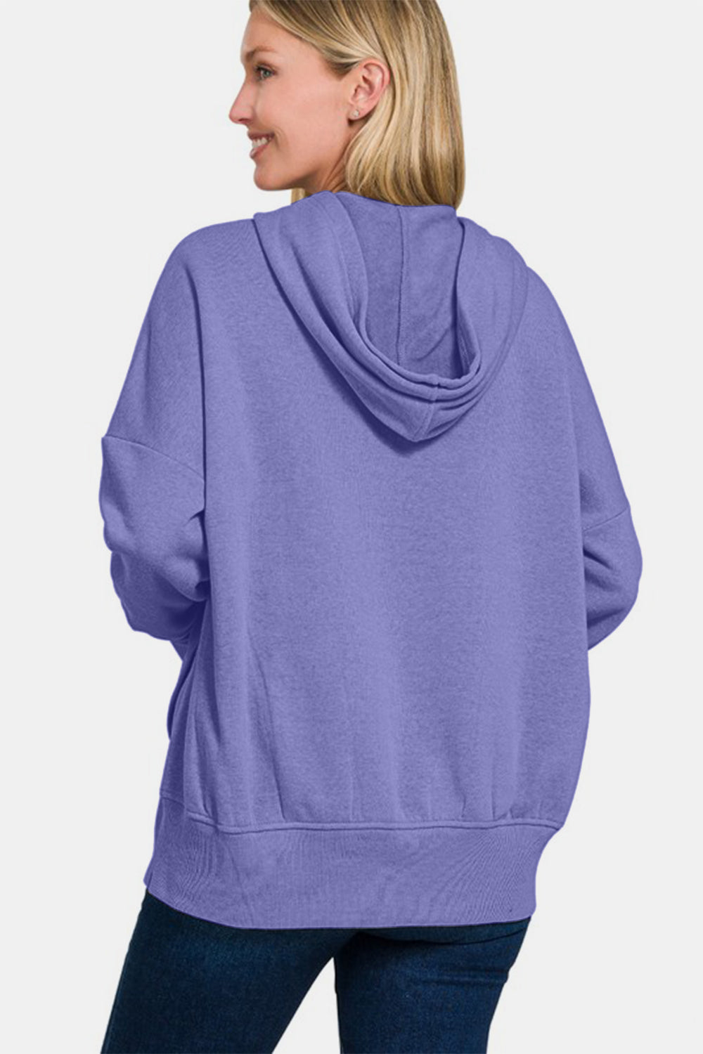 Fleece Half Snap Button Hooded Sweatshirt