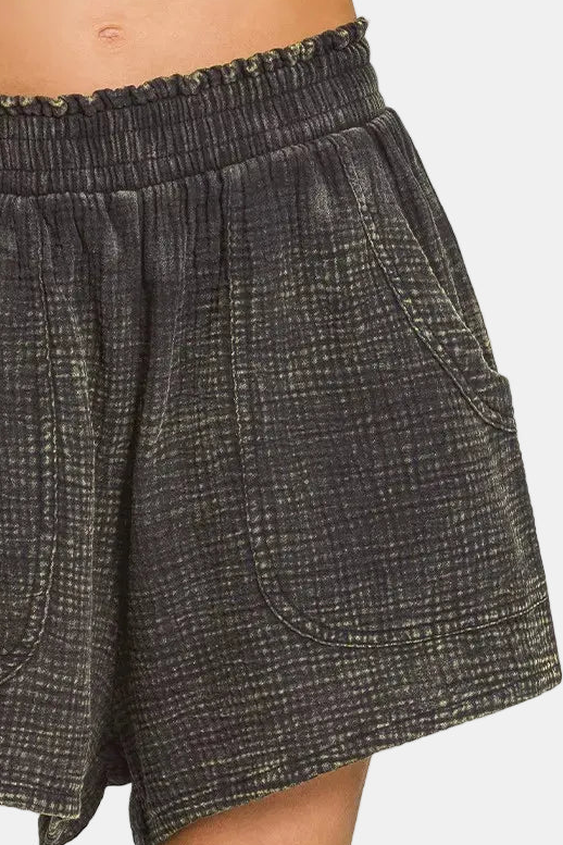 Washed Double Gauze Short Pants / ASH BLACK