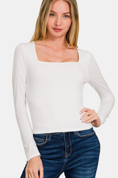 Square Neck Fitted Long Sleeve Tee