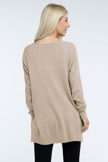 Hi-Low Hem Front Seam Sweater