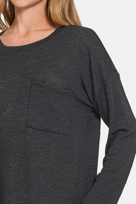 Slub Hacci Long Sleeve T-Shirt / BLACK