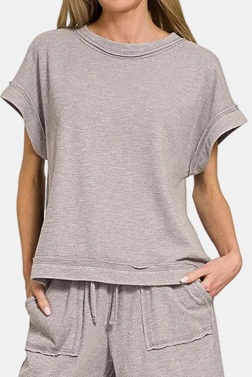 Washed Slub Short Sleeve Tee & Long Pants Set / SLEET