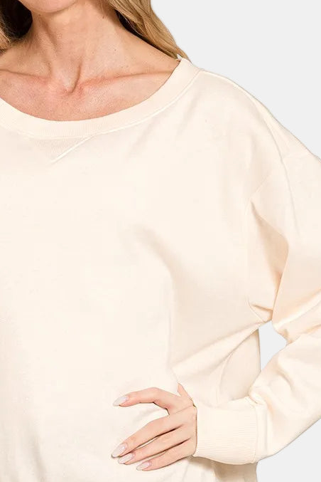 Fleece Boat Neck Sweatshirt / CREAM