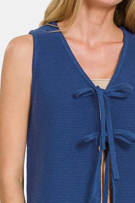 Tie Front Sweater Vest / LT NAVY