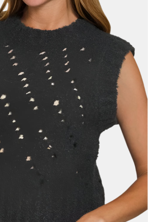 Textured Wool Sweater Vest / BLACK