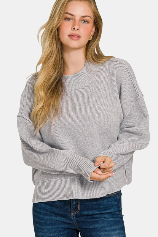 Wide Neck Band Drop Shoulder Sweater / H GREY
