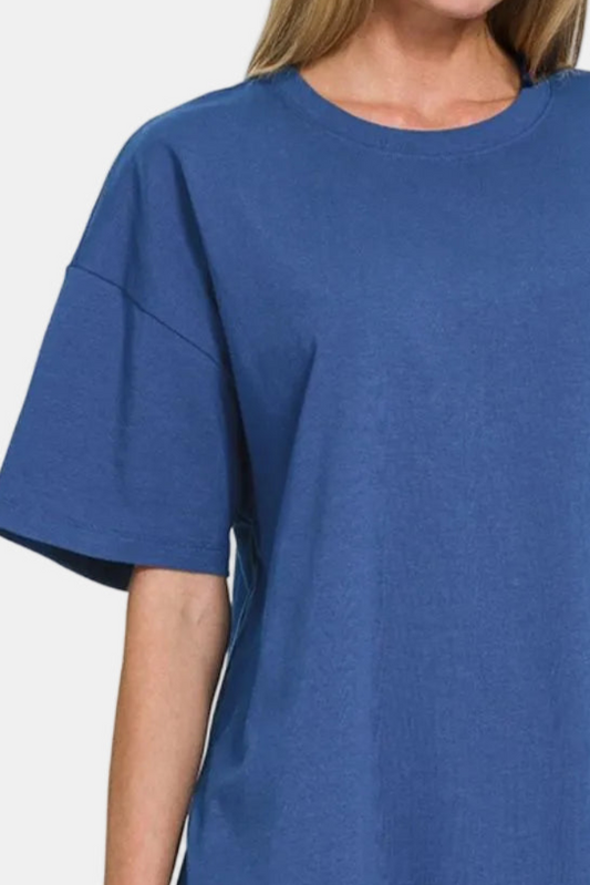 Cotton Round Neck Top & Biker Shorts Set / LT NAVY