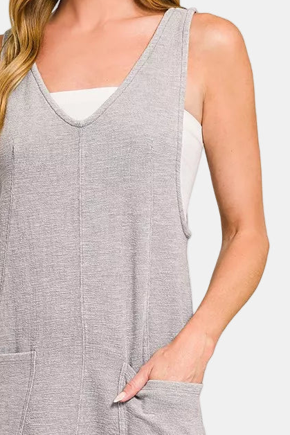 Washed Slub Adjustable Strap Overall Dress / SLEET