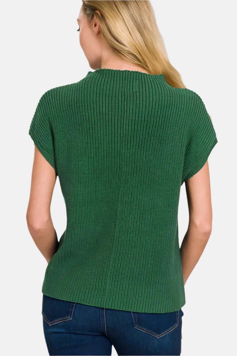 Mock Neck Short Sleeve Sweater / DK PINK
