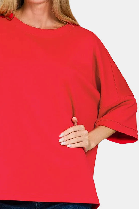 Scuba Round Neck Top With Side Slits / RUBY