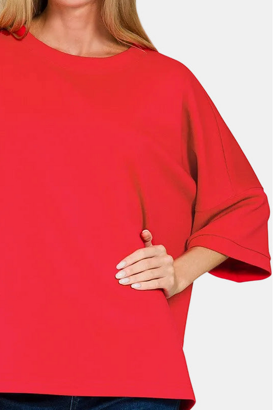 Scuba Round Neck Top With Side Slits / RUBY