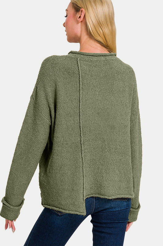 Asymmetric Hem Sweater / LT OLIVE