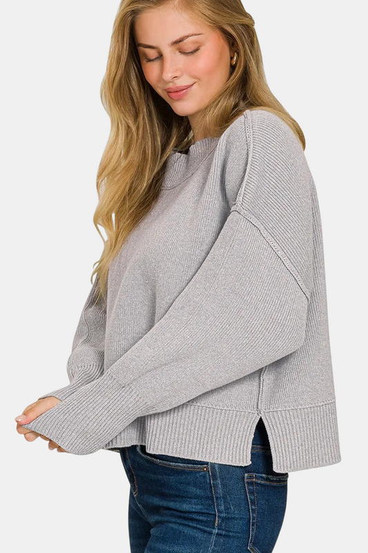 Wide Neck Band Drop Shoulder Sweater / H GREY