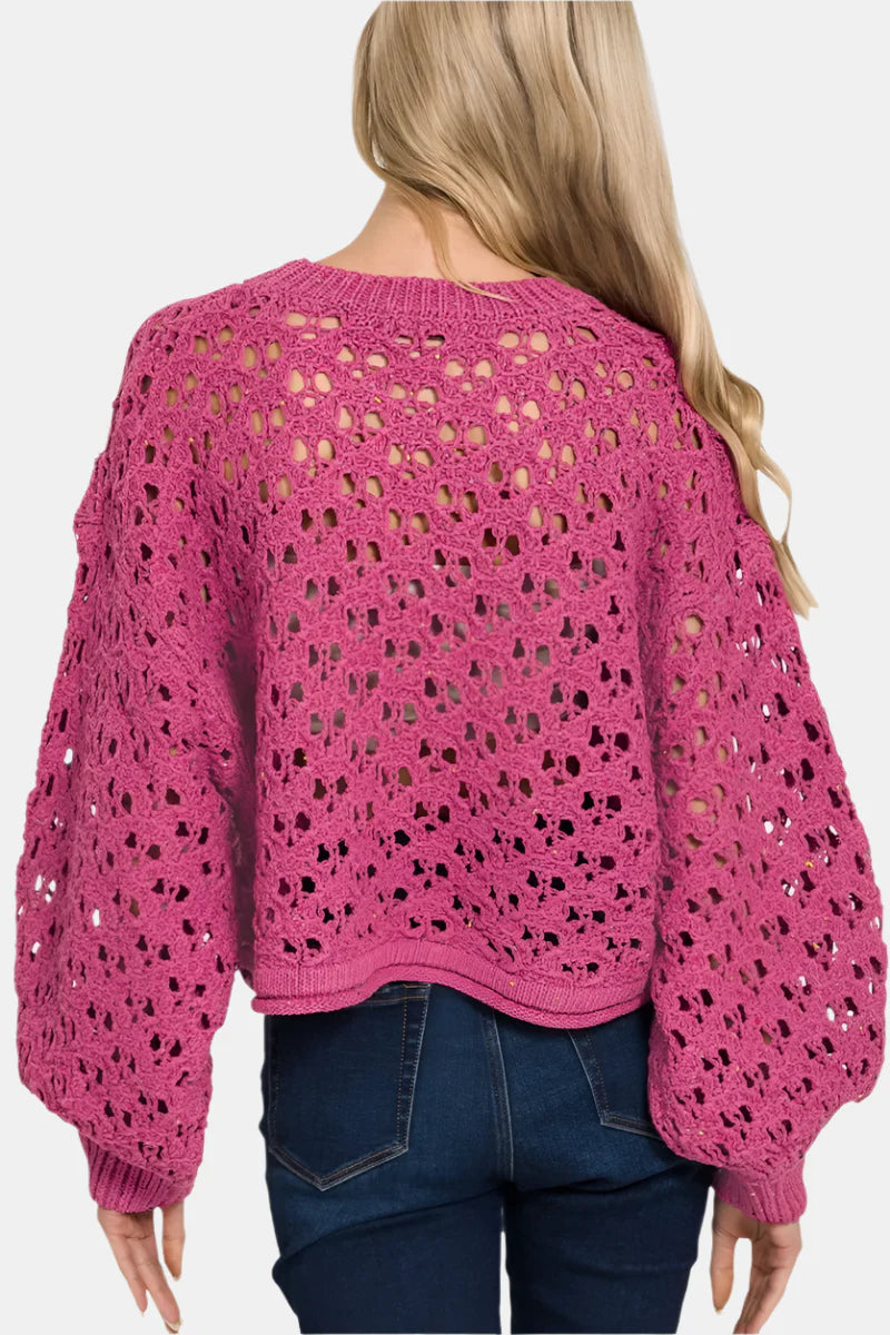 Cropped Crochet Knit Sweater / LT MOCHA