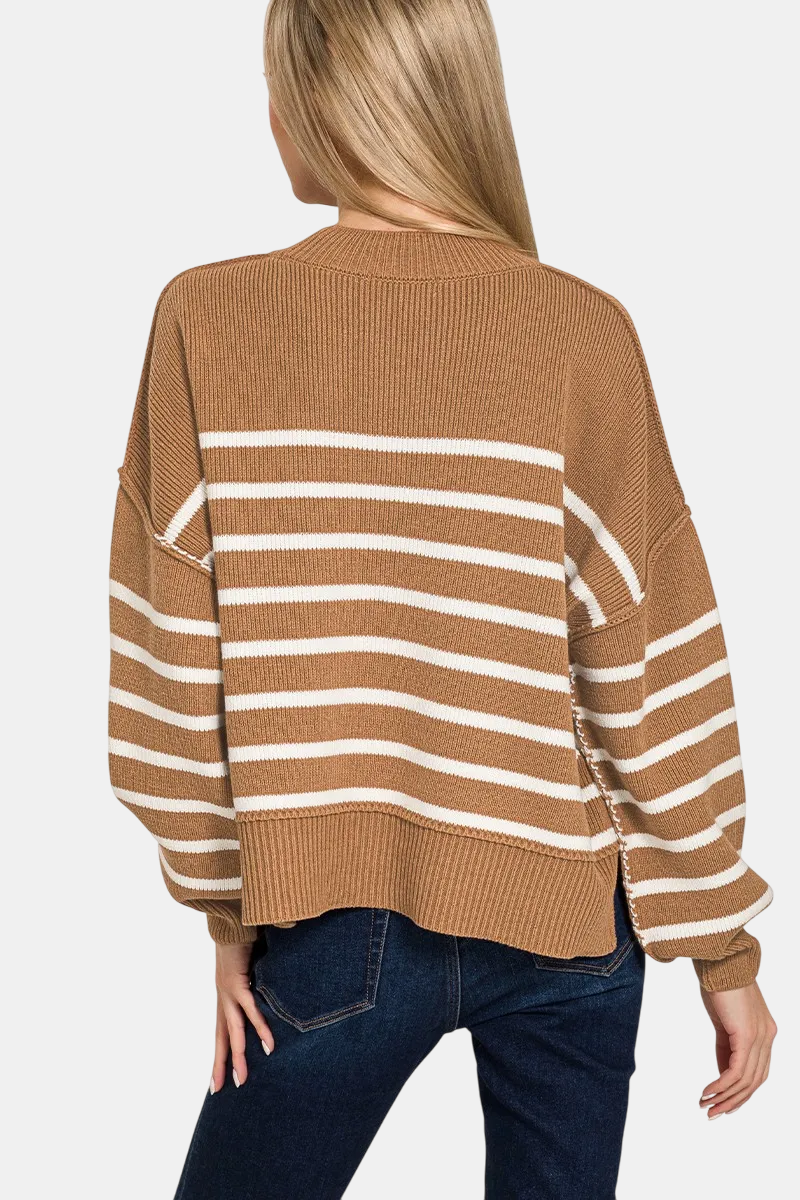 Exposed Seam Striped Oversized Sweater / BLACK