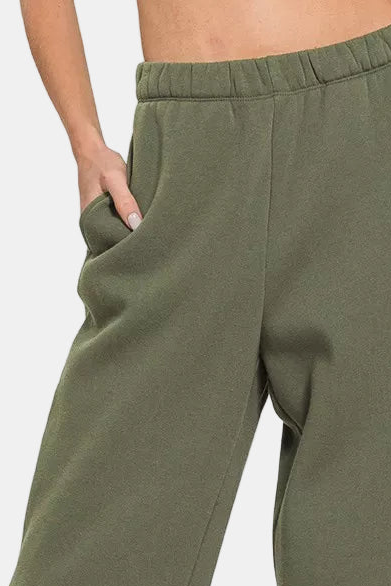Fleece Sweatpants with Pockets / DK OLIVE