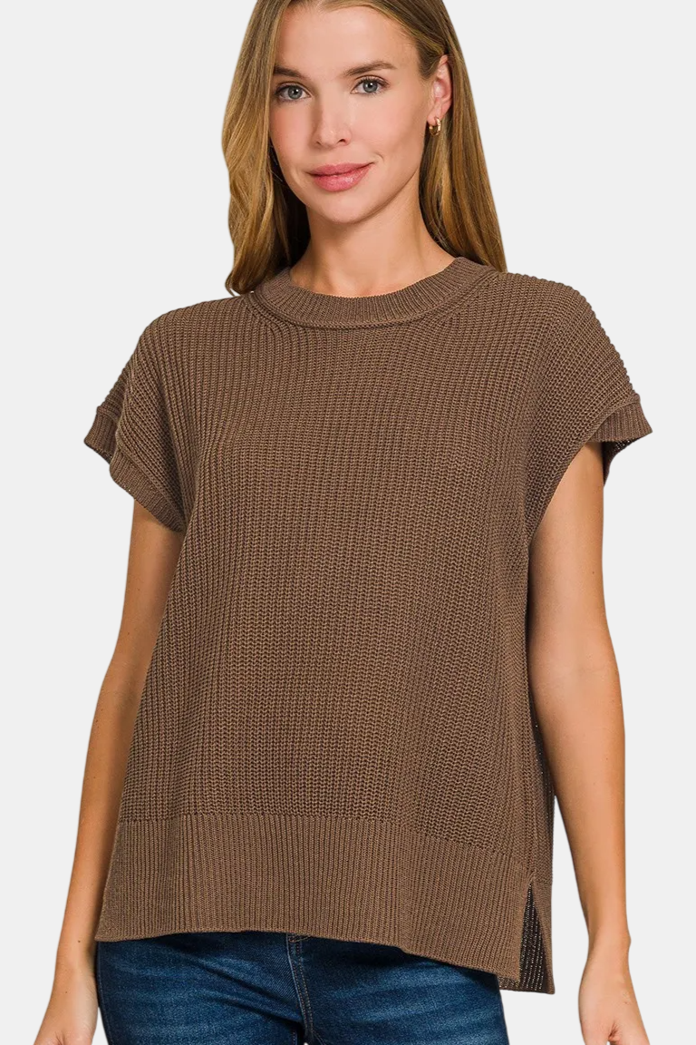 Oversized Crew Neck Sweater Vest / BROWN