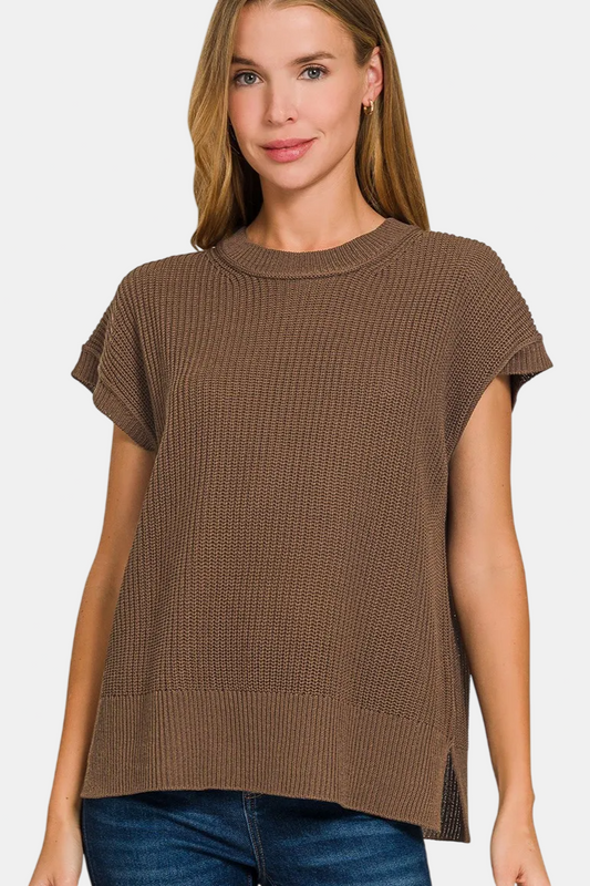 Oversized Crew Neck Sweater Vest / BROWN