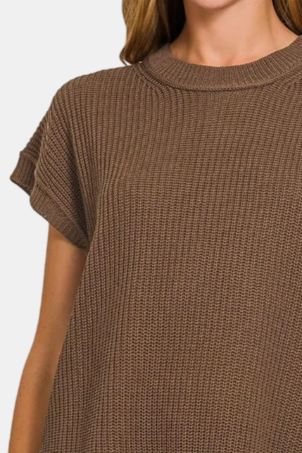 Oversized Crew Neck Sweater Vest / BROWN