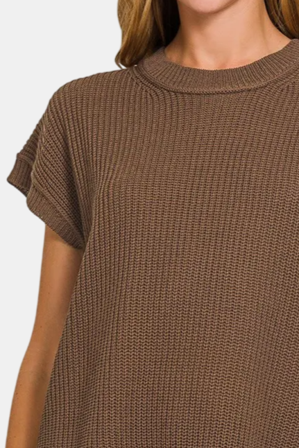 Oversized Crew Neck Sweater Vest / BROWN