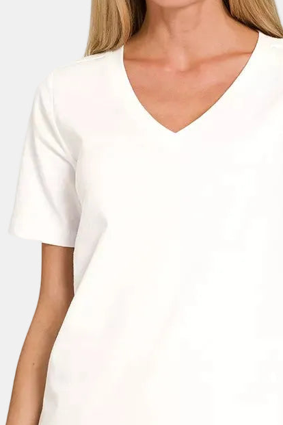 V-Neck Short Sleeve T-Shirt / WHITE