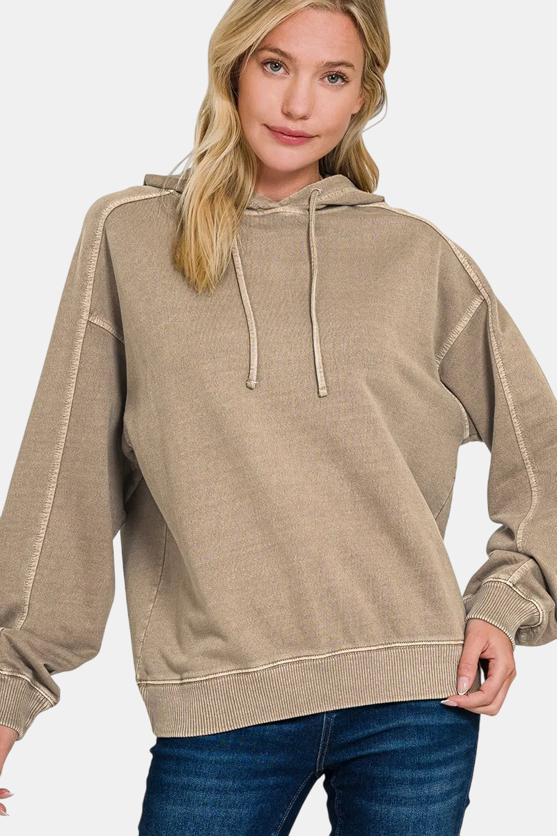 French Terry Pigment Dye & Enzyme Washed Hoodie / MOCHA