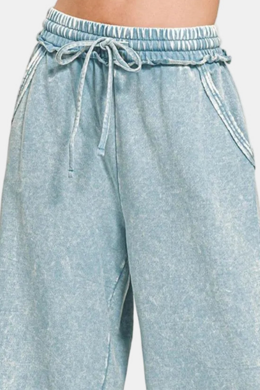 Washed French Terry Palazzo With Pockets / BLUE GREY