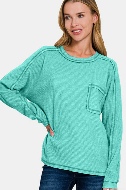 Brushed Ribbed Hacci Round Neck Sweater