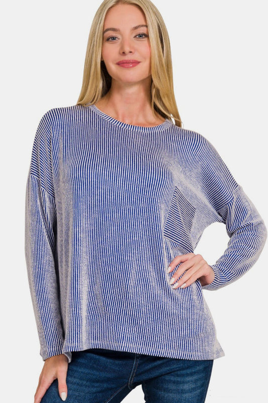 Ribbed Striped Oversized Long Sleeve Top