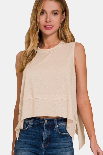 Shark Bite Side Slit Sleeveless Top