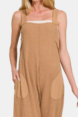 Knit Waffle Wide Leg Overalls / DEEP CAMEL